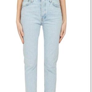 Re/Done Women's High-Rise straight leg Cigarette Jeans in Light Blue Wash